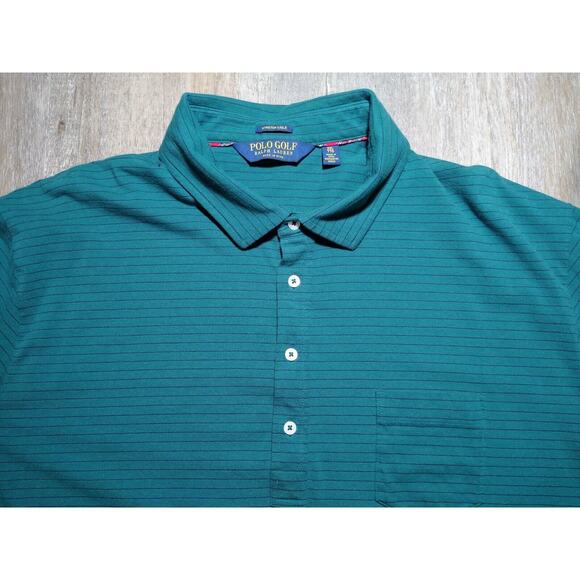 Polo Golf Ralph Lauren Stretch Lisle Size XXL Striped Men's Polo Shirt Green 2XL - Picture 2 of 6